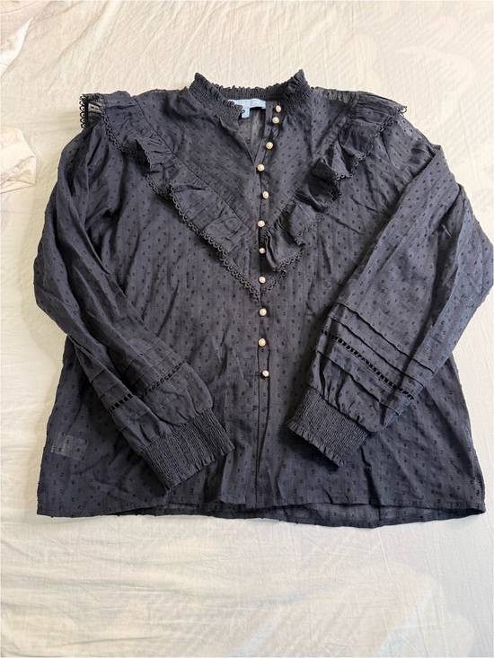 Hill House Tops - Black Ruffle Button-Front Women's Blouse